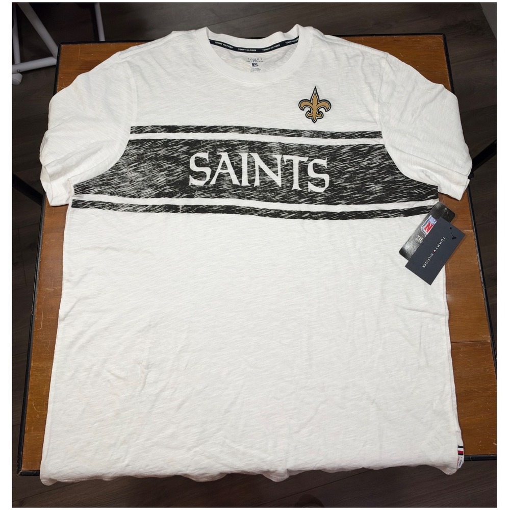 NWT Tommy Hilfiger NFL New Orleans Saints Men 2XL White Slub Graphic T-Shirt